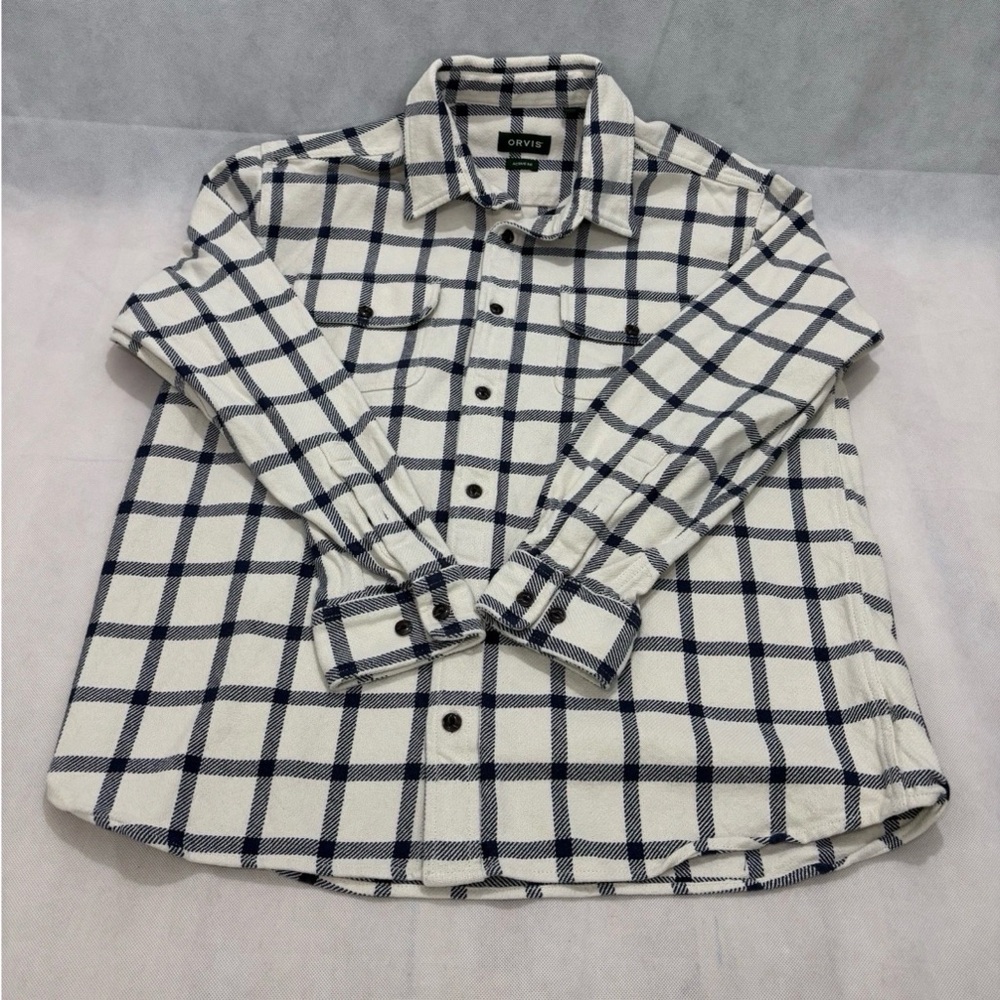 Orvis Men’s Flannel Shirt Large Active Fit Plaid Heavyweight Cotton